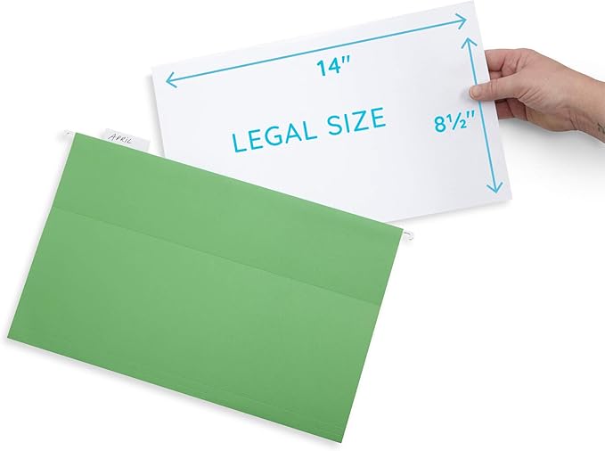 Blue Summit Supplies Legal Size Hanging File Folders, Legal Folders 9.5” × 14.75”, 25 Reinforced Hanging Files in Assorted Colors, for Home and Office Color Coded File Organization, 25 per Box