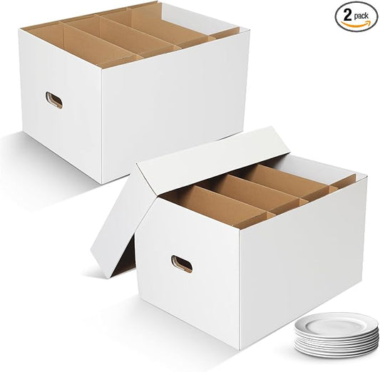Fuyoooo 2 Pack Large Dish Packing Boxes for Moving with Divider 20 x 15 x 12 Inch Kitchen Moving Boxes with Reinforced Handle Lid Packing Supplies for Dishes and Glassware