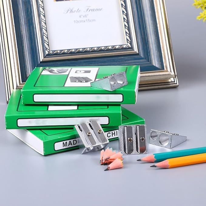 4Pcs Silver Magnesium Pencil Sharpener, Magnesium Metal Manual, Double Holes Rectangular, Handheld Pencil Sharpener, Writing and Correction Supplies