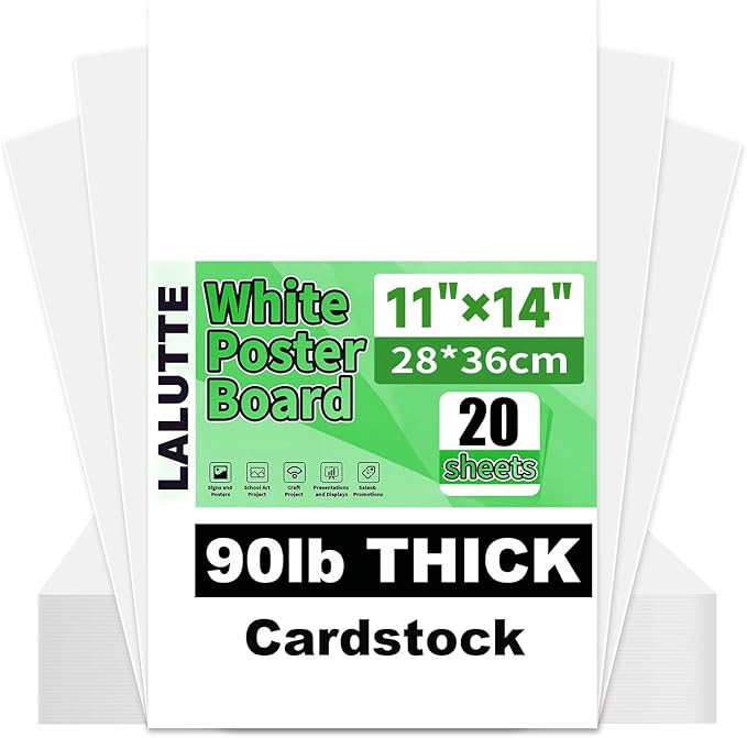 20Pcs White Poster Board 11"X14",250GSM Thickness Poster Paper,Glossy& Matte Side Large Posterboard,Poster Board Bulk For School Arts Crafts,Project Presentations,Drawing,Office,Displays, Signs