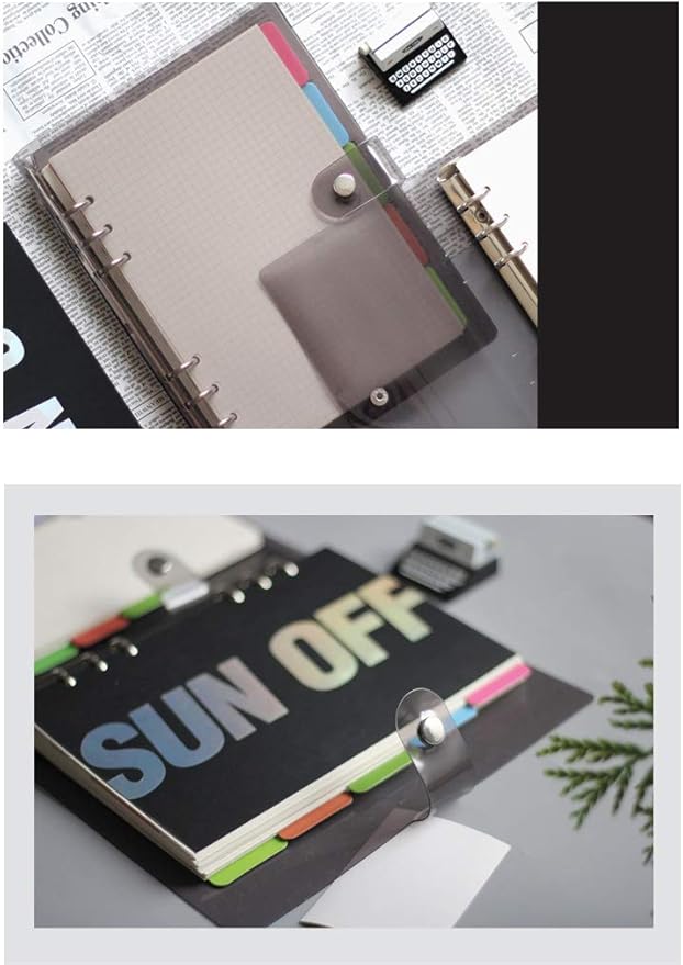 A6 A5 6-Holes Colorful PVC Cover Personal Organizer with Snap Button Closure File Folder for Loose Leaf Sheet Notebook (Petal, A6 Combo)