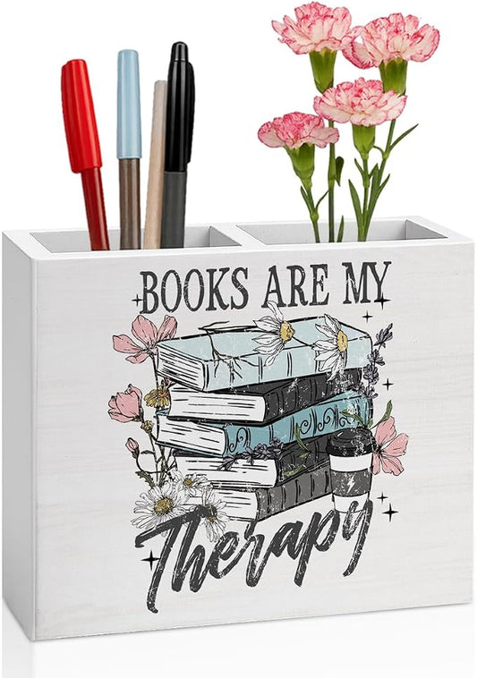 Book Gifts for Book Lovers Reader Writer Librarian Inspirational book Wooden Pencil Holder desk decor for Library Office Home Christmas Birthday Holder2824