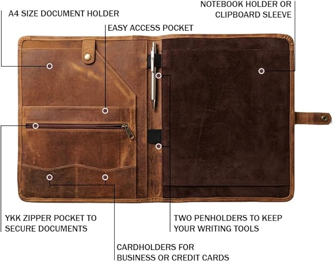 PIDAVLIYA'S Leather Portfolio, Leather Binder with Pen, Leather Portfolio for Men and Women, Leather Padfolio, Leather Folder, Portfolio Binder, Business Portfolio Men and Women (Antique Brown)