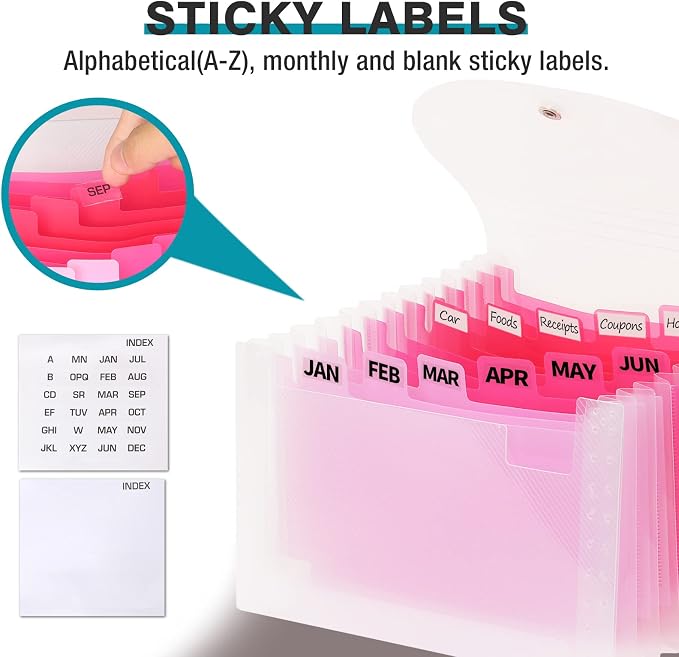 H4D Coupon Receipt Holder, 13 Pocket Accordion File Organizer, 7x4.5 Inches, Pink
