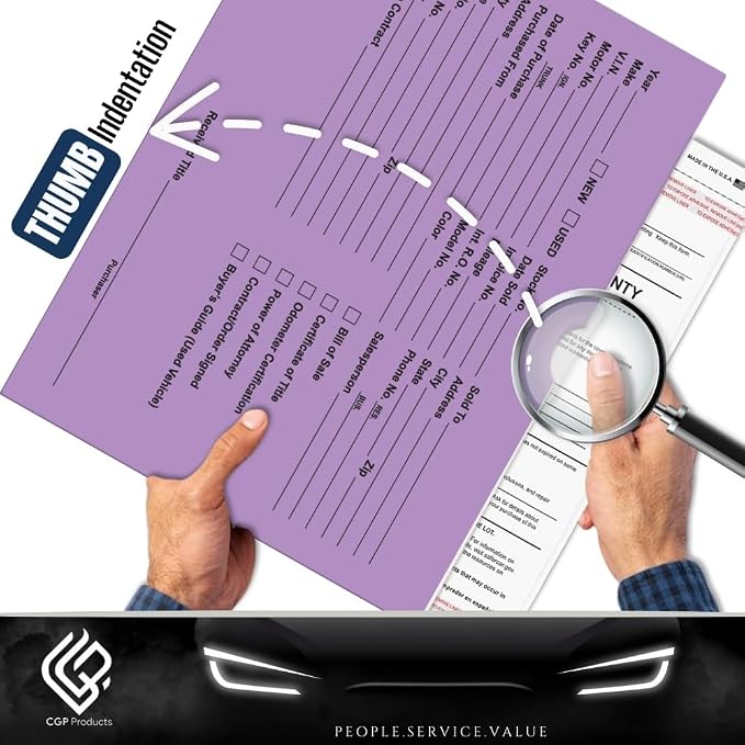 Printed Vehicle Deal Jackets Envelopes Folders for Auto Car Dealerships - 9x12 Size - Dealer Supplies - New and Used Cars - 100 Quantity (Lavender)