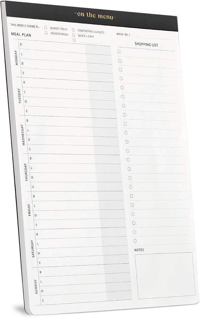 Meal Planning Magnetic Notepad with Tear-Off Shopping List - Weekly Meal Planner and Grocery List Magnet Pad - Family Dinner Menu for Fridge & Meal Prep - 7x10” - 52 Sheets Food Organizer Journal