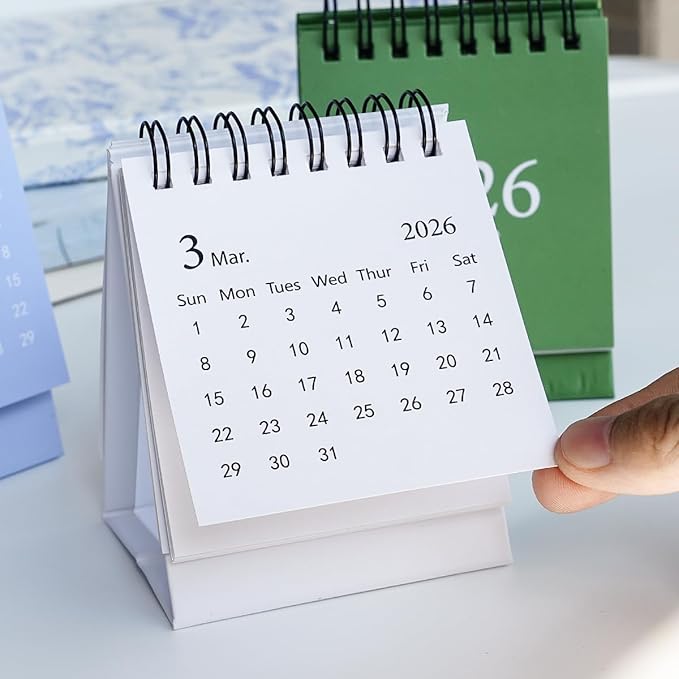 Mini Desk Calendar 2026-2027, January 2026 until July 2027, Small Desk Calendar Standing Flip Monthly Calendar Twin-Wire Binding with Stickers for Home Office School (White)