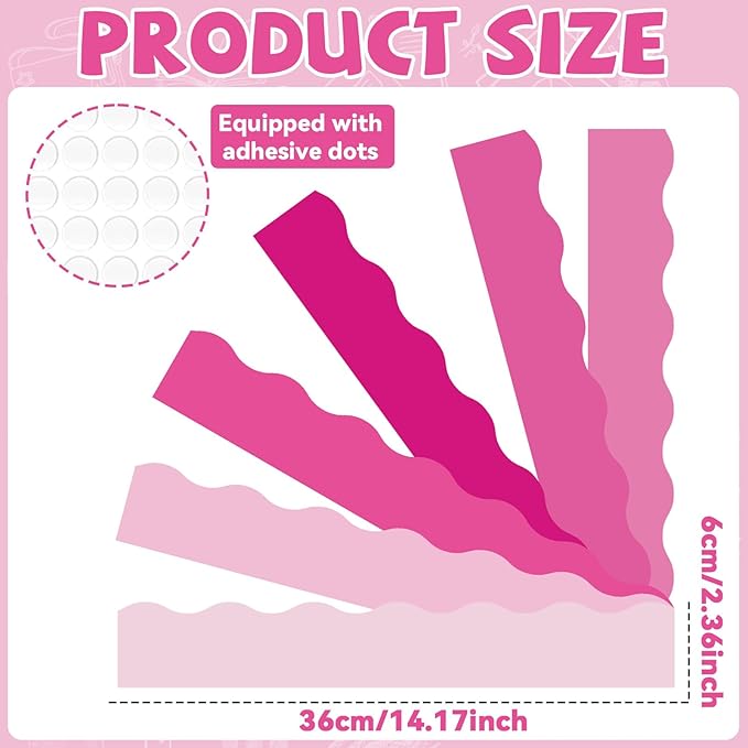 Qyeahkj 85 Feet Pink Bulletin Board Border Classroom Scalloped Pink Bulletin Board Paper 6 Scalloped Border Trim DIY Supplies for Back to School Home Office Wall Decor,72 Pcs