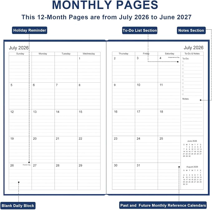2026-2027 Planner - Weekly & Monthly Planner from July 2026 to June 2027, 5.8'' × 8.3'' Agenda 2026-2027 with Inner Pocket, Elastic Band, Hard Cover, Perfect Daily Organize, Blue