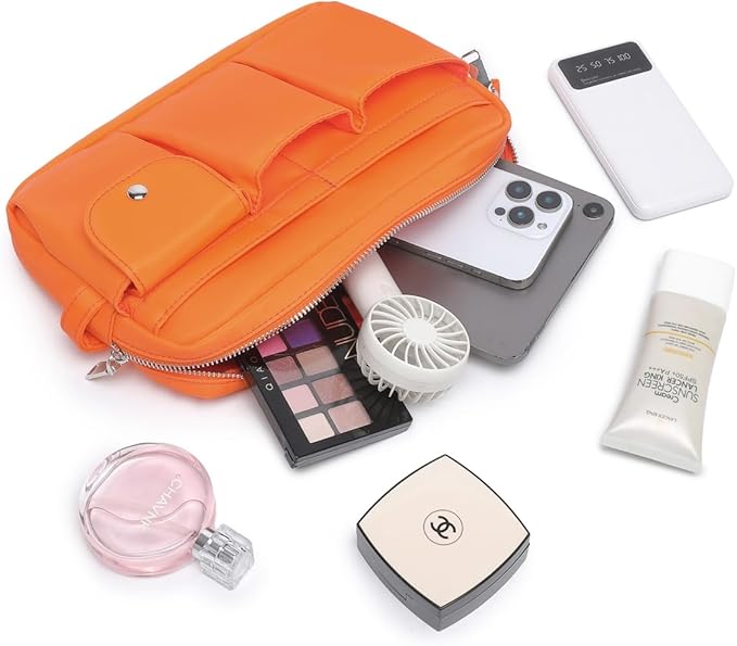 Storage Bag-arge Cosmetic Bag for Women Travel Makeup Bag Zip Up Bag Pure Cotton Canvas Can be Suspended (Orange Red)