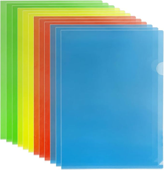 Clear Plastic Folder Sleeves – 12-Pack Letter Size Poly Project Folders, Assorted Colors, Acid-Free, Water-Resistant File Jackets