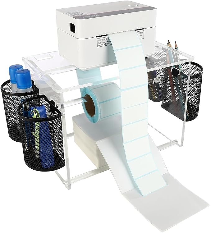 (Acrylic Label Machine Stand) Label Roll Holder for Rolls and Fanfold Labels,Acrylic Label Holder for Thermal Printer,Desktop Label Printer Holder for Home,Office,Study,Small Business
