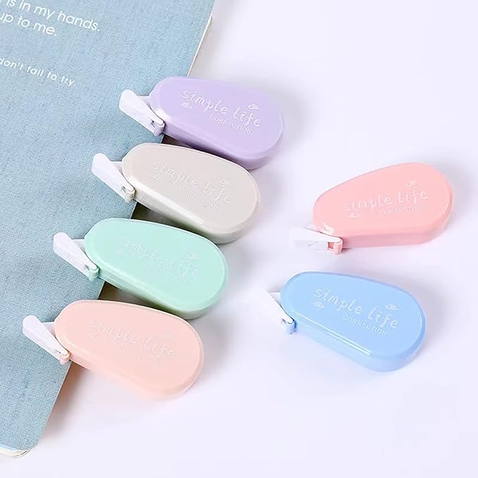LOPURO White Out Correction Tape, 6Pcs Cute White Out Tape Pastel Color Correction Tape Eraser Easy to Use Applicator Instant Corrections for School Office Home Supplies (Simple)
