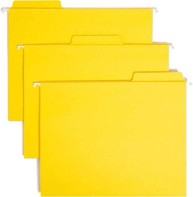 Smead FasTab Hanging File Folder, 1/3-Cut Built-in Tab, Letter Size, Yellow, 20 Count (64097) (Pack of 10)