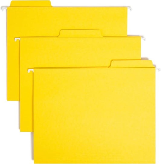 Smead FasTab Hanging File Folder, 1/3-Cut Built-in Tab, Letter Size, Yellow, 20 Count (64097) (Pack of 10)