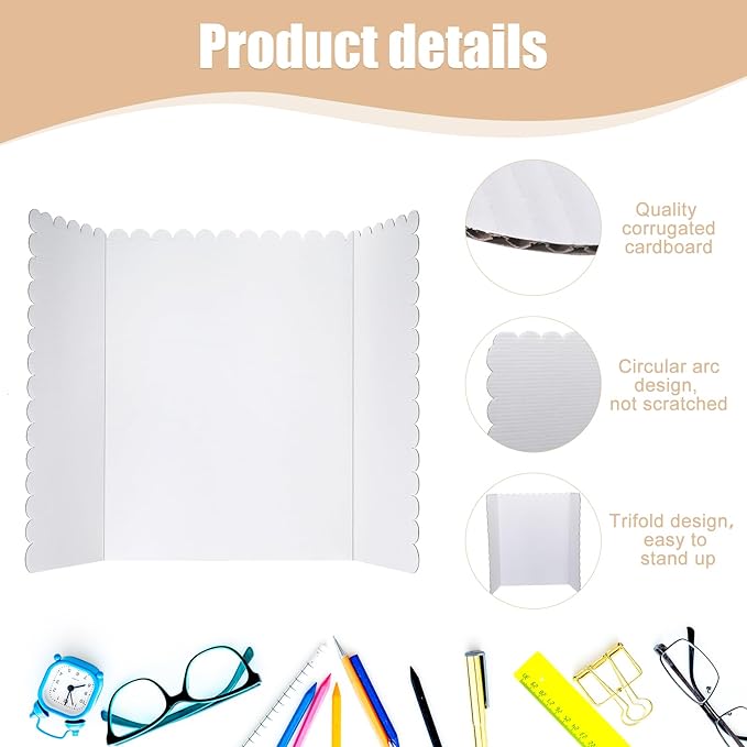 Outus 48 Pcs 24 x 36 Inch Trifold Poster Display Boards White for Science Fair Presentation Projects Photo Exhibition Display Tri fold Board Foldable Paperboard for School Supplies Bulk Business