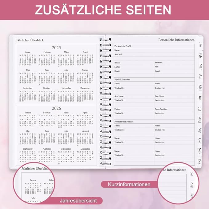 2026 Planner - Monthly Planner Runs January 2026 to December 2026, 6.25" x 8.25", 12 Monthly Tabs, 14 Notes Page, Inner Pocket, Flexible Cover with Twin-Wire Binding, Planners 2026, Pink