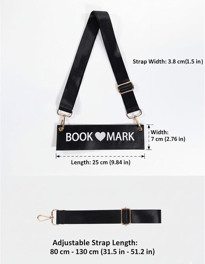 TIDOIRSA Crossbody Bookmark for Women - 10" Detachable Strap Embroidered Faux Leather Book Carrier Hands-Free, Unique Gift for Book Lovers (Black)