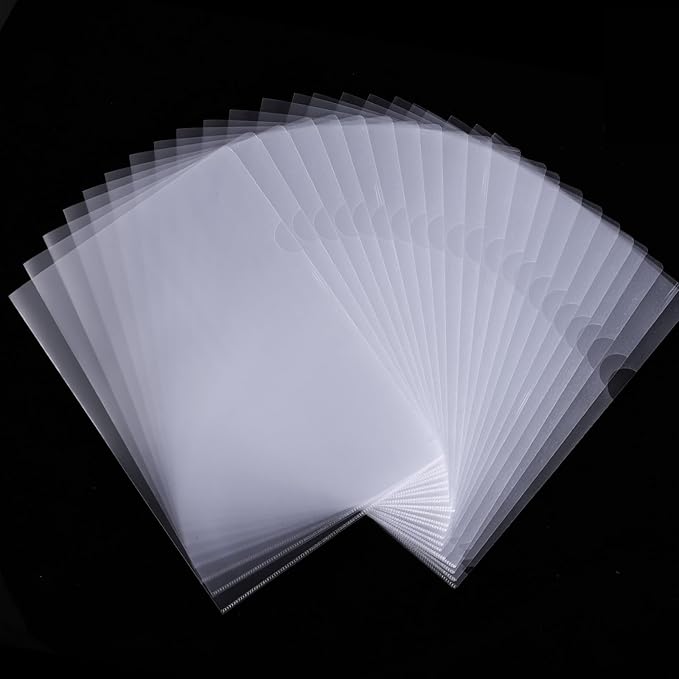 100 Pack Plastic Clear Document Folders, Clear Folders for Document | L-Type Folder Copy Safe Project Pockets, A4 Paper Sleeves Folder in Transparent with 60 Pieces Index Tabs for Office