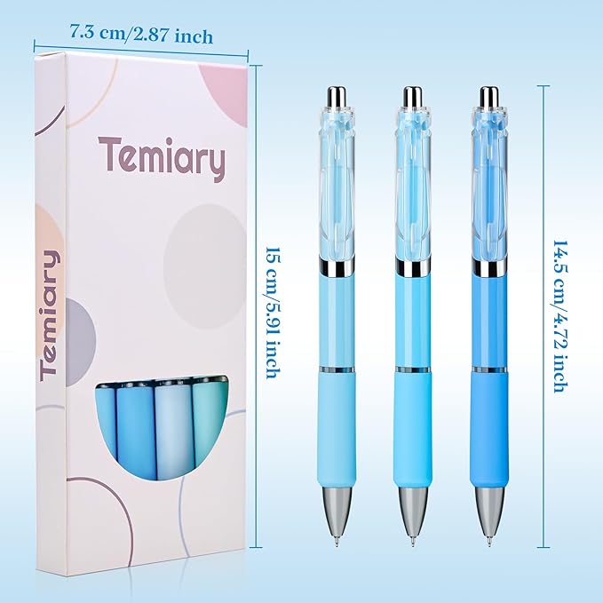 Temiary 5 Pcs Retractable Gel Pens, 0.5 mm Black Ink Fine Point Quick Dry Gel Ink Pen, Aesthetic Smooth Writing for School Office Journaling Note Taking and Sketching (Blue)