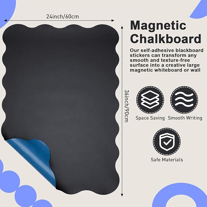 Tenceur Magnetic Chalkboard Contact Paper with Adhesive Back, 36 Inch x 24 Inch Magnetic Blackboard Film for Walls, Tearable Wall Sticker, Suitable for Home, Office, Game Room, Classroom, Black
