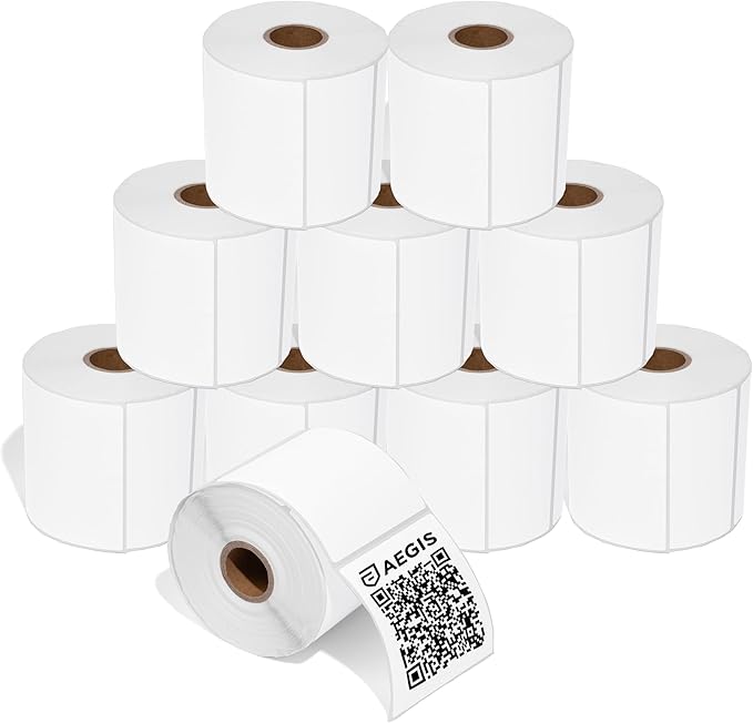 Aegis Adhesives - 3" X 3" Square Direct Thermal Labels (5000 Count, 10 Rolls) Product Packaging Stickers, QR Code Stickers, Barcode Labels for Branding - Compatible with Zebra and Rollo Printers