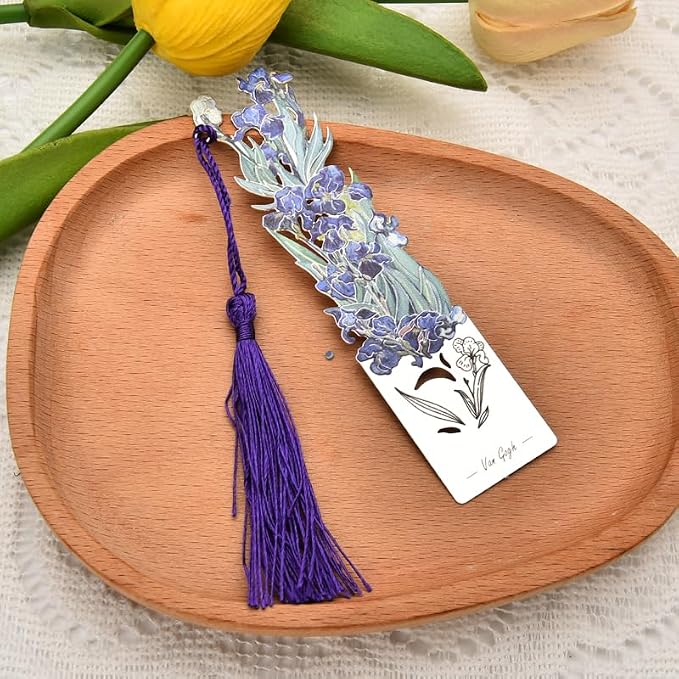 Metal Van Goghs Irises Bookmark with Tassel Flower Book Markers for Reading Lovers Artists Birthday Gifts for Men Women Vintage Bookish Book Marks for Teenage Girls Boys Floral Oil Painting Gift Ideas
