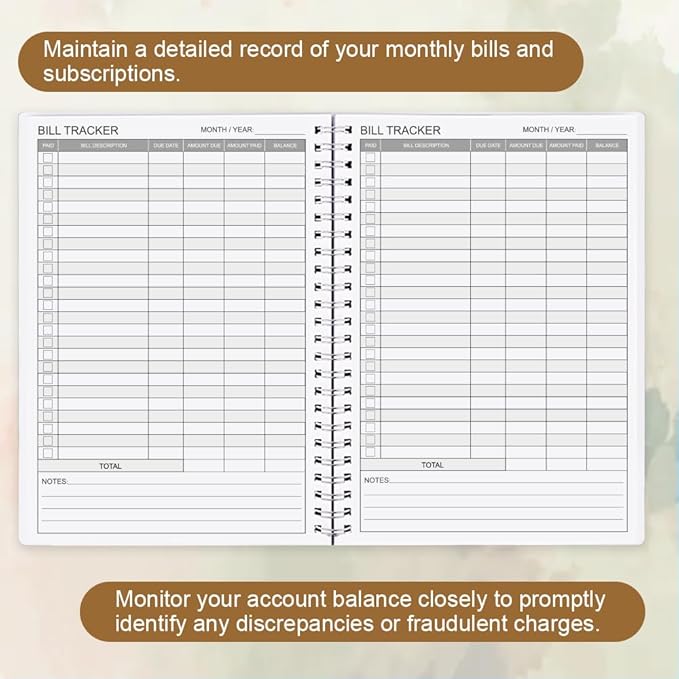 Bill Payment Tracker - Bill Tracker Notebook, Monthly Bill Organizer & Planner for Personal Budgeting Financial, Bill Payments Checklist Organizer, 5.8" x 8.25" Bill Organizer with Pocket
