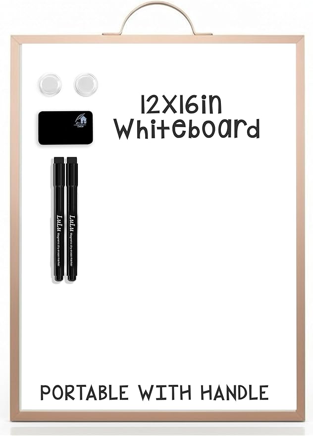 Rose Gold Magnetic Dry Erase Whiteboard 12 x 16 Double Sided, Portable Small White Board with Handle, to Do List Note Board, Write and Wipe for Desk Wall, Includes 2 Markers Eraser 2 Magnets