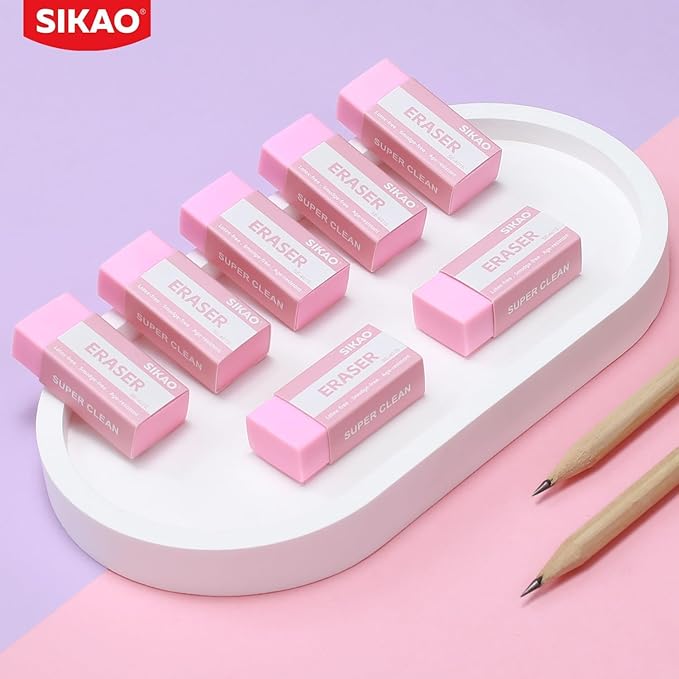 Pink Erasers, 12 Pack Block Pencil Erasers – Smudge-Free Latex-Free Cute Erasers for Kids & Girls, School Supplies, Clean Erase for Homework, Journaling & Drawing