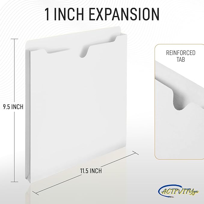 White File Jackets, 1 Inch Expansion, Letter Size, Reinforced Straight-Cut Tab, 6 Pack