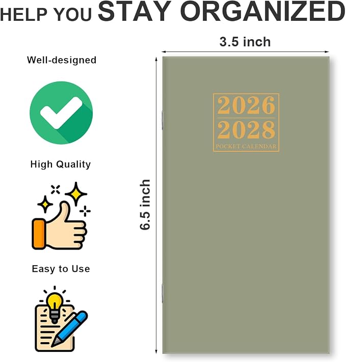 2026-2027 Pocket Calendar for Purse – Mini Monthly Planner from July 2026 to June 2028, 2 Year Monthly Calendar for Organizing & Planning, 3.5" x 6.5", Purple