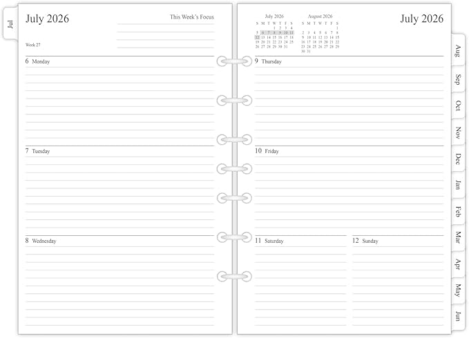 newestor 2026-2027 Planner Refill for Mini Binder, Weekly & Monthly, July 2026 - June 2027, 5-1/2" x 8-1/2", Desk Size 4, 7 Holes
