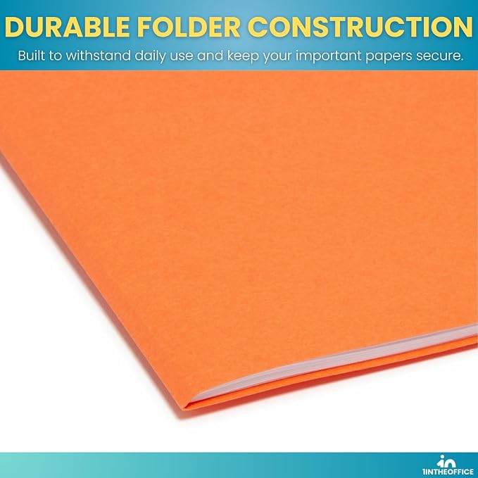 1InTheOffice Orange File Folder, Durable Folder, File Folder Letter Size, 1/3 Cut Assorted Tab, 24 pcs (24)