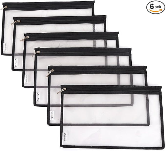 Multi-purpose Water Resisitant Clear PVC Security Bank Deposit Utility Zipper Coin Bag Check Wallet 6-pack