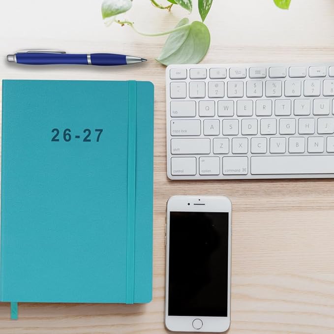 26-27 Academic Planner - Weekly and Monthly Planner, Jul 2026 - Jun 2027, Holidays, Contacts and Notes Pages, Vegan Leather Cover, Elastic Closure, 5.5”x8.25”, Teal