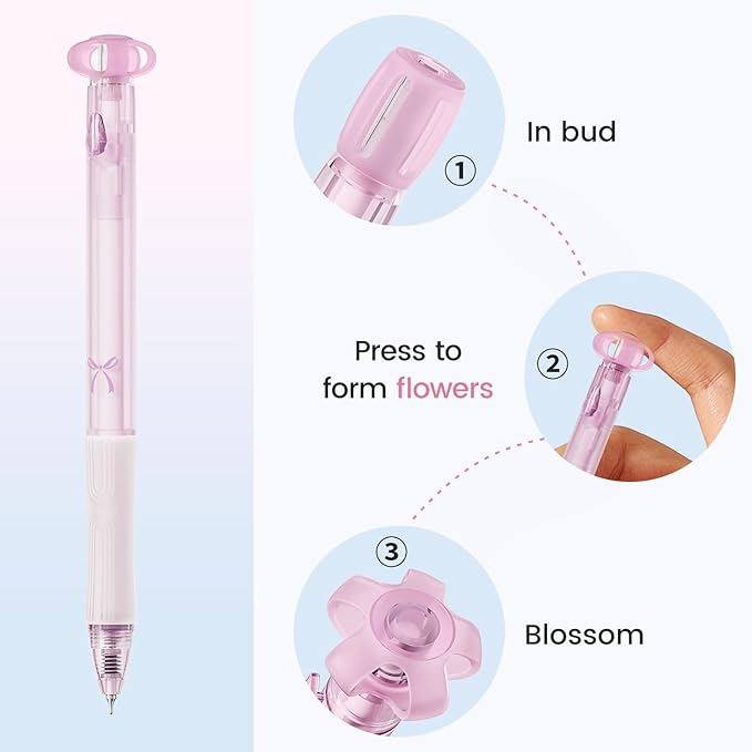 Hiacry 9 Pcs Flower Gel Pens, Black Ink 0.7mm Fine Point, Aesthetic Cute Flower Design, Quick Dry & Smooth Writing Retractable Pens for Journaling, School, Office Supplies, Gifts for Women