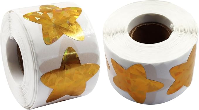 2 Roll 1.5 Inch Gold Foil Star Stickers, Glitter Metallic Self Adhesive Star Labels for DIY Crafts Classroom Student Planner Teachers Supplies (500 Pcs Per Roll)