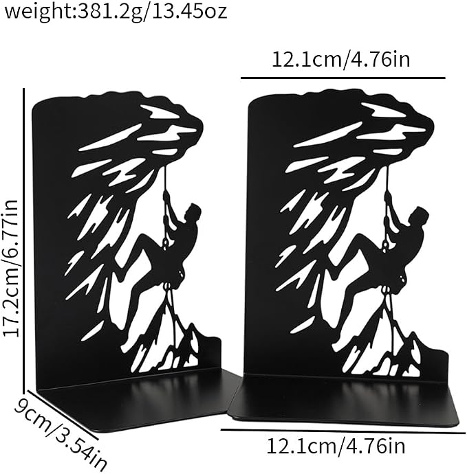 Book Ends, Bookends, Book Ends for Shelves, 2Pair Non Skid Metal Book Divider Decorative Holder, Abstract Art Desgin Book Stopper Supports for Office, Home (Rock Climbing)