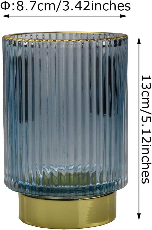 Thick Glass Pen Pot Cute Decorative Pencil Holder Cup for Desk Makeup Brush Holder for Home Office (Blue)