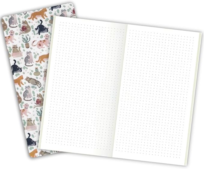 E-WEICHEN Pocket Planner Notebook with Plastic Sleeve, Dotted Planner Refills, 30Sheets, 8.25x4.25inches Regular TN Journal Notebooks,Travelers Notebook Insert for Sketching & Notes.White Cat