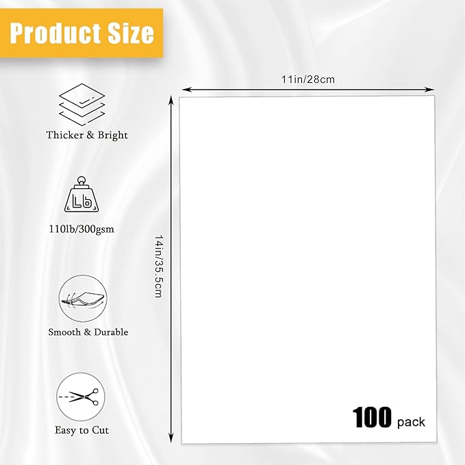 100 Pack Poster Board White Poster Paper Bulk 11" x 14", 300Gsm Thickness Vision Boards Smart Poster Board for Arts Craft Projects Presentations Drawing