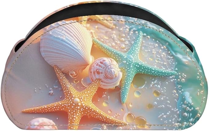 Forchrinse Teal Orange Starfish Remote Control Holder with 5 Compartments-Leather Remote Caddy Box Multi-use Desktop Storage Organizer for TV Remote Holders,Media Players