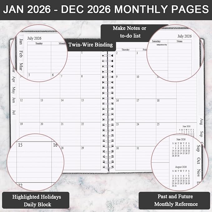 Planner 2026 - Weekly & Monthly Planner Runs from January 2026 to December 2026, 8.5 x 11", 12 Month Tabs, Inner Pocket, PU Leather Cover with Twin-Wire Binding, Monthly Planners 2026, Black