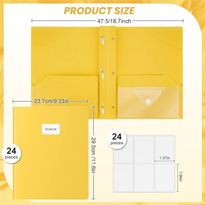 Kosiz 24 Pcs 2 Pocket Folders with Prongs, Paper Folders with 2 Pockets and 3 Prongs Fit Letter Size Paper, Back to School File Document Organizer for School Office Home Supplies (Yellow)