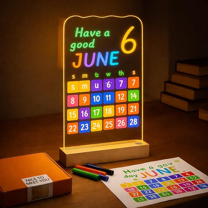 16 Inch LED Glow Drawing Board,Rechargeable Light-Up Message Board with Detachable Acrylic Panel Wood Base Dimmable Night Light Sketch Pad