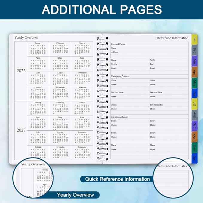 2026 Planner - Planner 2026 for January 2026 - December 2026, Weekly And Monthly Planner with 12 Tabs, 6.4" x 8.5", Blue