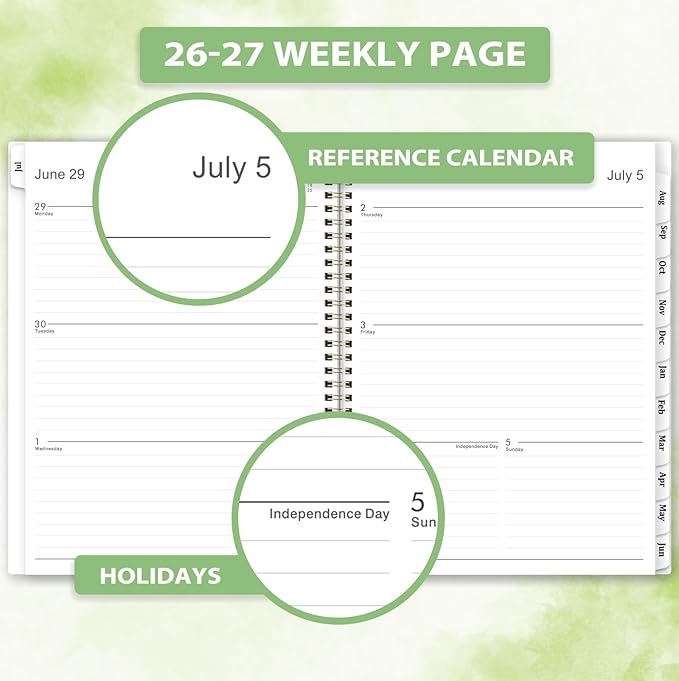 Planner 2026-2027 - 2026-2027 Academic Planner Weekly and Monthly with Tabs, 9’’ × 11’’, JULY 2026 - JUNE 2027, Hardcover, 12 Monthly Tabs, Premium Paper, Twin-wire Binding, Inner Pocket
