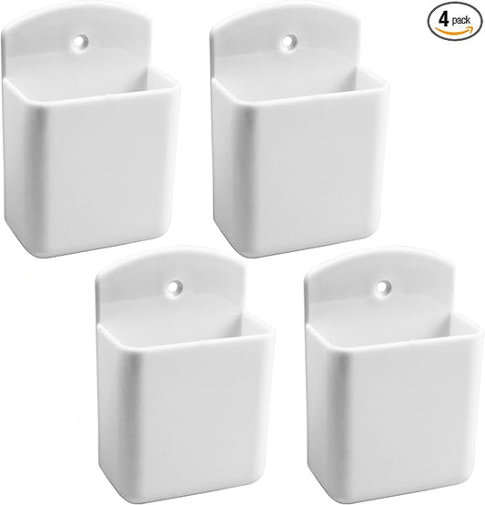Septe 4Pcs Remote Control Holders Wall Mount, Self Adhesive TV Controller Holder, Wall Pen Holder Storage Box for Home Office (White)
