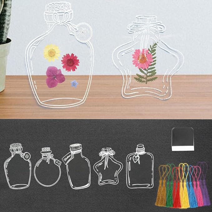 YCOSAN 62 Pcs Dried Flower Bookmark Kit, DIY Transparent Thousand Flower Bookmarks, Handmade Clear Bookmark Page